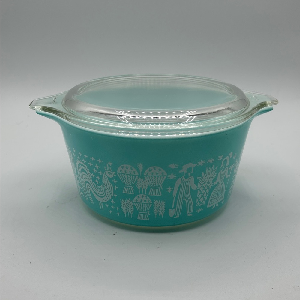 Vintage Pyrex Amish Butterprint Turquoise 1 QT Casserole Dish 473 w/Lid 470-C